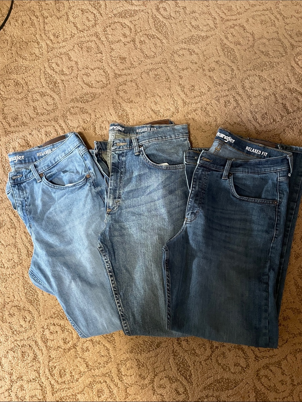 Wrangler Men's Relaxed Fit Jeans Trio - Light to Dark Blue Washes